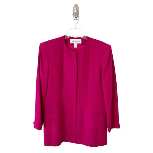 Jones New York Vintage 90s Magenta Pink Wool Collarless Blazer Size 10 - Picture 1 of 11